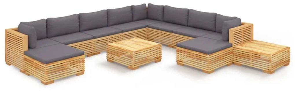 Set divani da giardino 12 pz con cuscini legno massello di teak