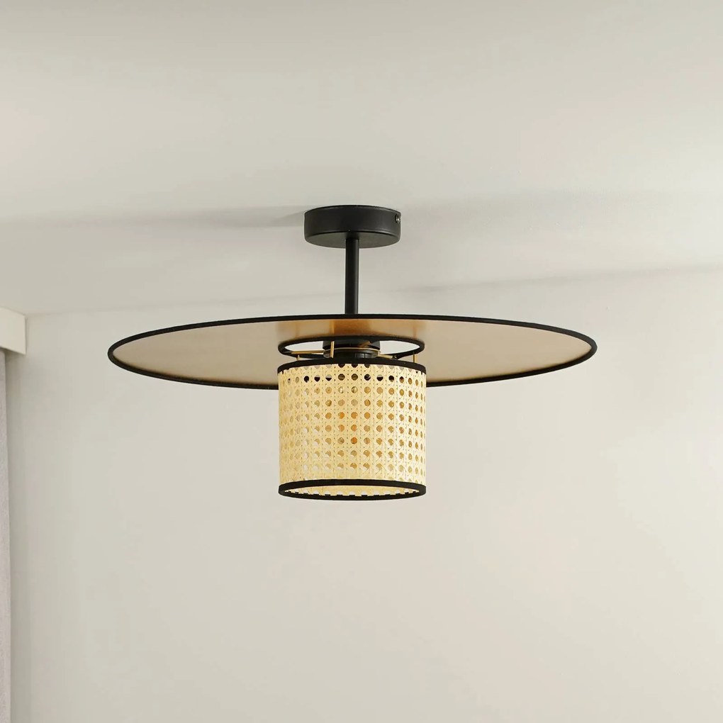 Euluna plafoniera Manila, color oro, rattan, Ø 50 cm
