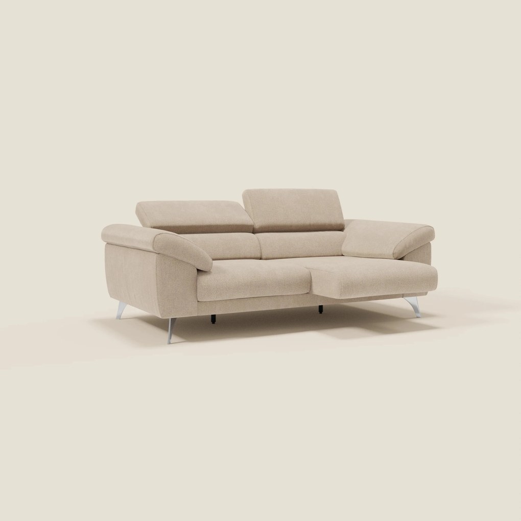 Donatello divano con sedute allungabili braccioli contenitore e poggiatesta reclinabili in tessuto smacchiabile T23 beige