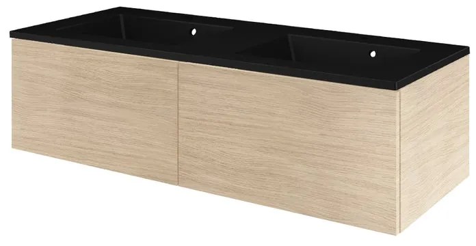 Mobile sottolavabo e lavabo Neo Line rovere naturale/nero L 120 x H 32 x P 48 cm 2 vasche 2 cassetti