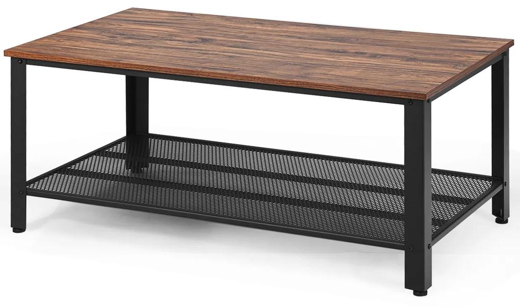 Costway Tavolino da caffè stile industriale da salotto Tavolo in legno e metallo da divano 106x60x45cm Nero
