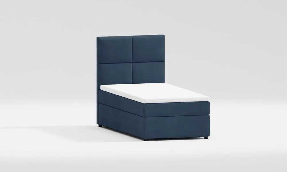 Letto singolo imbottito con contenitore blu scuro con materasso e topper inclusi 100x200 cm Lena – Ropez