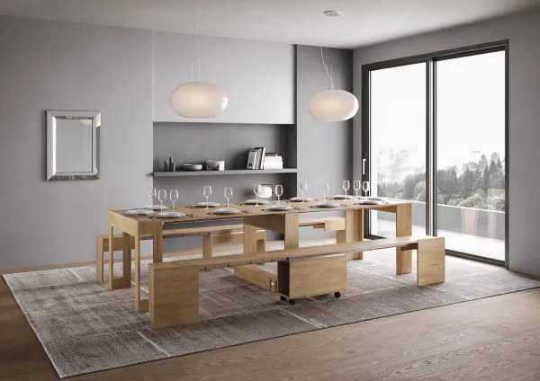 Consolle con doppia panca allungabile a 302 cm ELIA Quercia