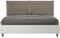 Letto matrimoniale con rete 160x200 bianco frassino cuscini similpelle cappuccino Egos Annalisa