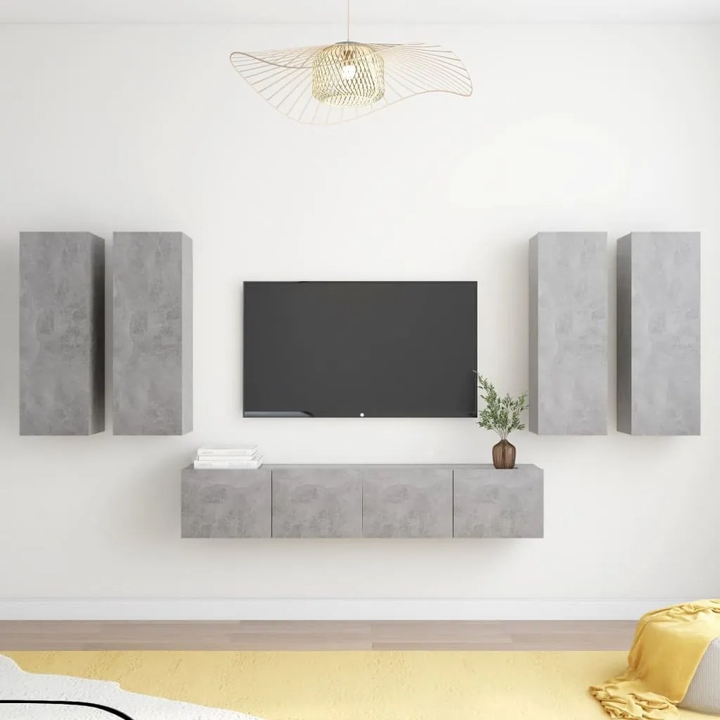 Set Di Mobili Porta Tv 6 Pz Grigio Cemento İn Legno Multistrato /