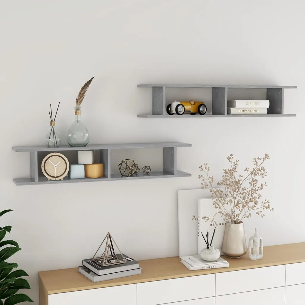 Mensole Parete 2pz Grigio Cemento 105x18x20cm Legno Multistrato /