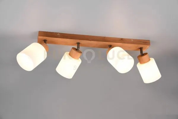 Assam barra 4 spots base legno con vetri bianchi l. 60cm attacco e14