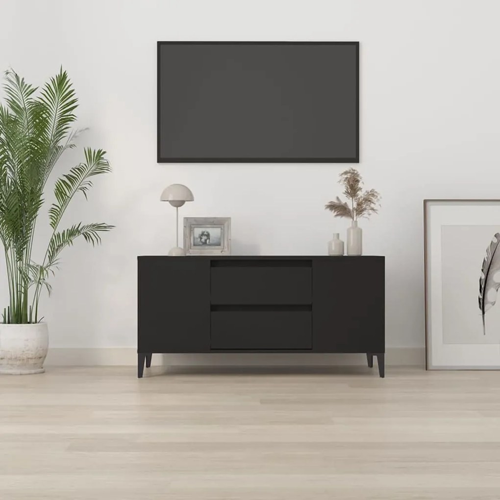 Mobile porta tv nero 102x44,5x50 cm in legno multistrato