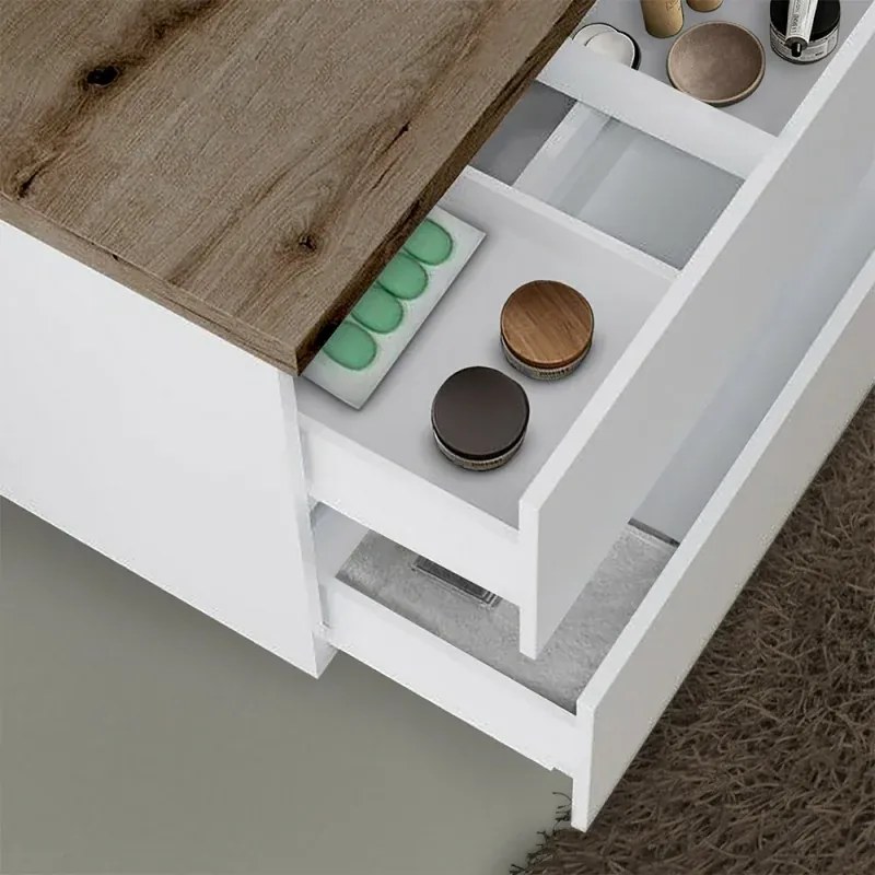 Mobile bagno sospeso 80 Town bianco top rovere fossile per lavabo d'appoggio
