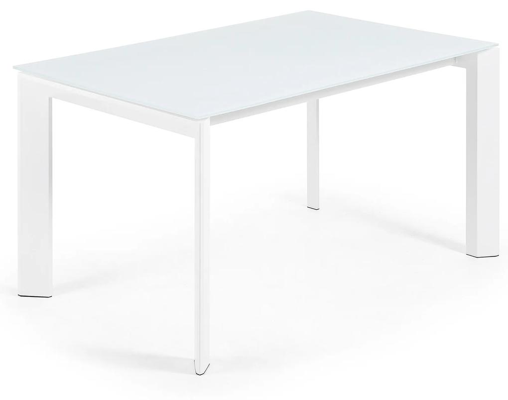 Kave Home - Tavolo allungabile Axis in vetro bianco e gambe in acciaio finitura bianca 140 (200) cm