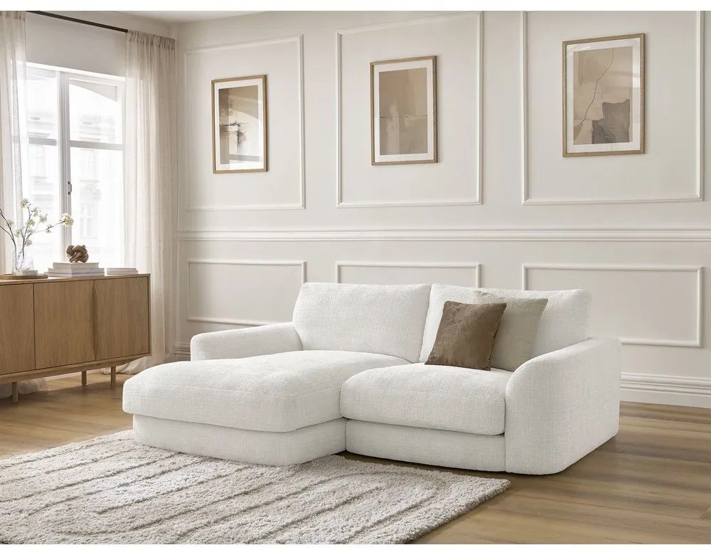 Divano angolare bianco (con penisola a sinistra/con chaise lounge) con rivestimento in ciniglia Leonore – Bobochic Paris