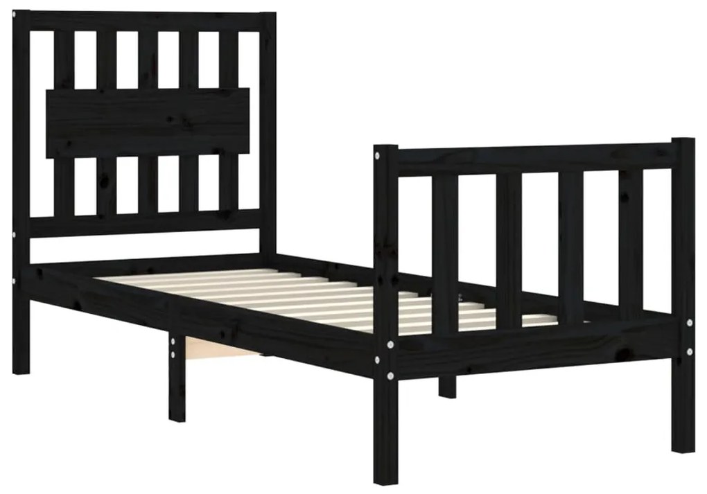 Giroletto con testiera nero 2ft6 small single in legno massello