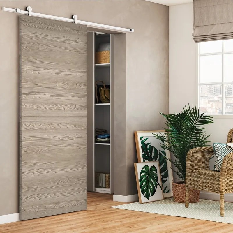 Porta scorrevole Swin in mdf marrone, L 93 x H 212 cm, con binario Loft bianco Reversibile