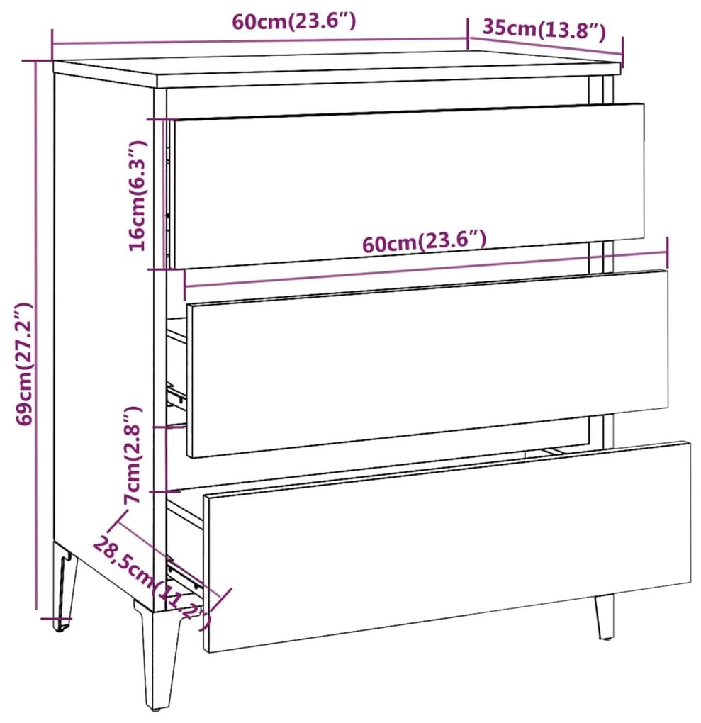 Credenza Rovere Fumo 60x35x69 cm in Legno Multistrato