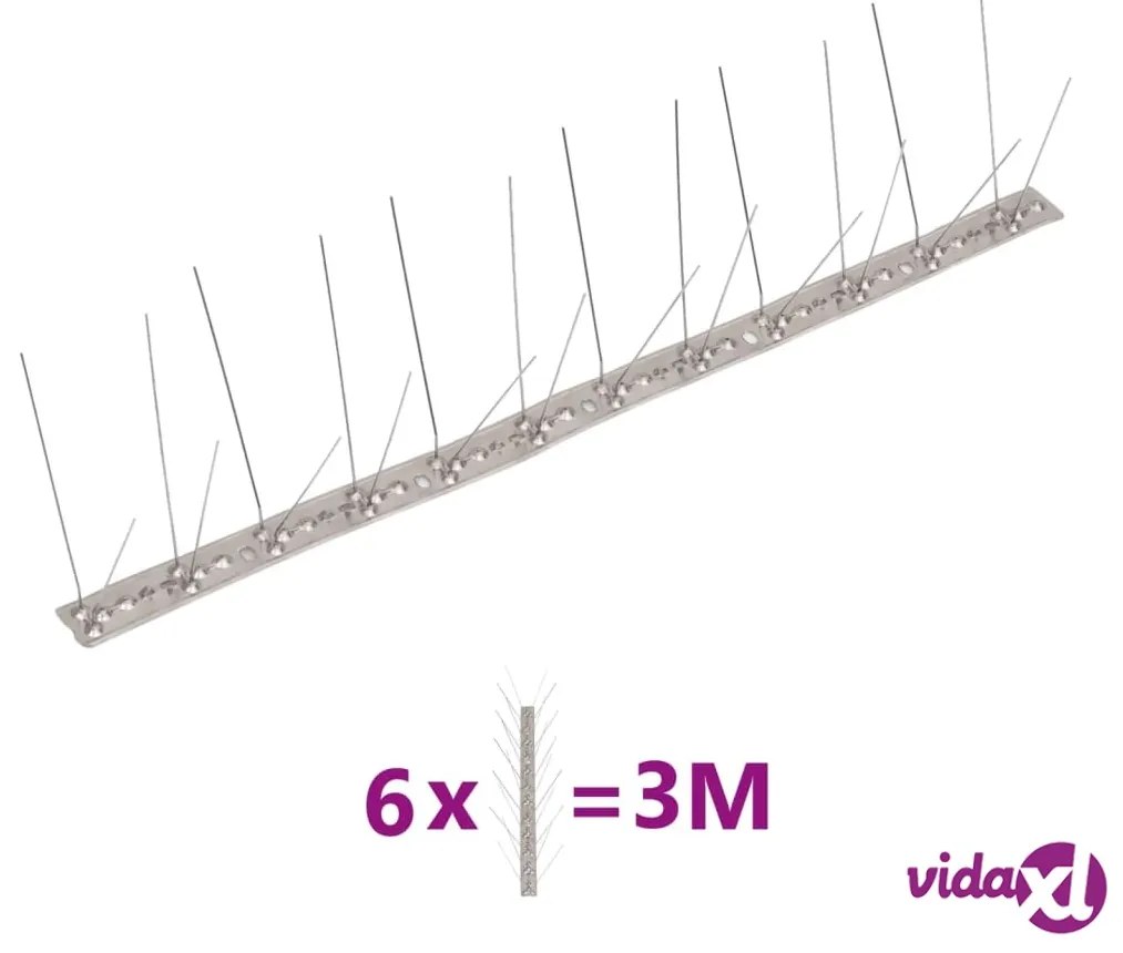 vidaXL Set Dissuasori per Uccelli e Piccioni 6 pz Acciaio 4 File 3 m