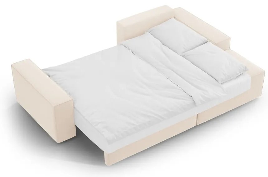 Divano angolare beige allungabile/con contenitore (con penisola a destra/con chaise lounge) con rivestimento in velluto Jodie – Micadoni