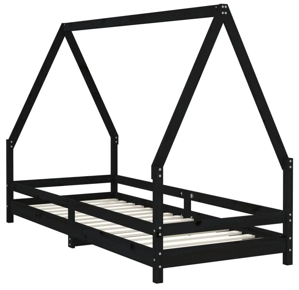 Giroletto per bambini nero 90x200 cm in legno massello di pino