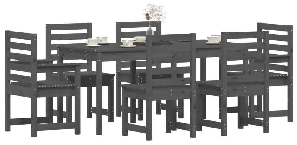 Set da Pranzo per Giardino 7pz Grigio in Legno Massello di Pino