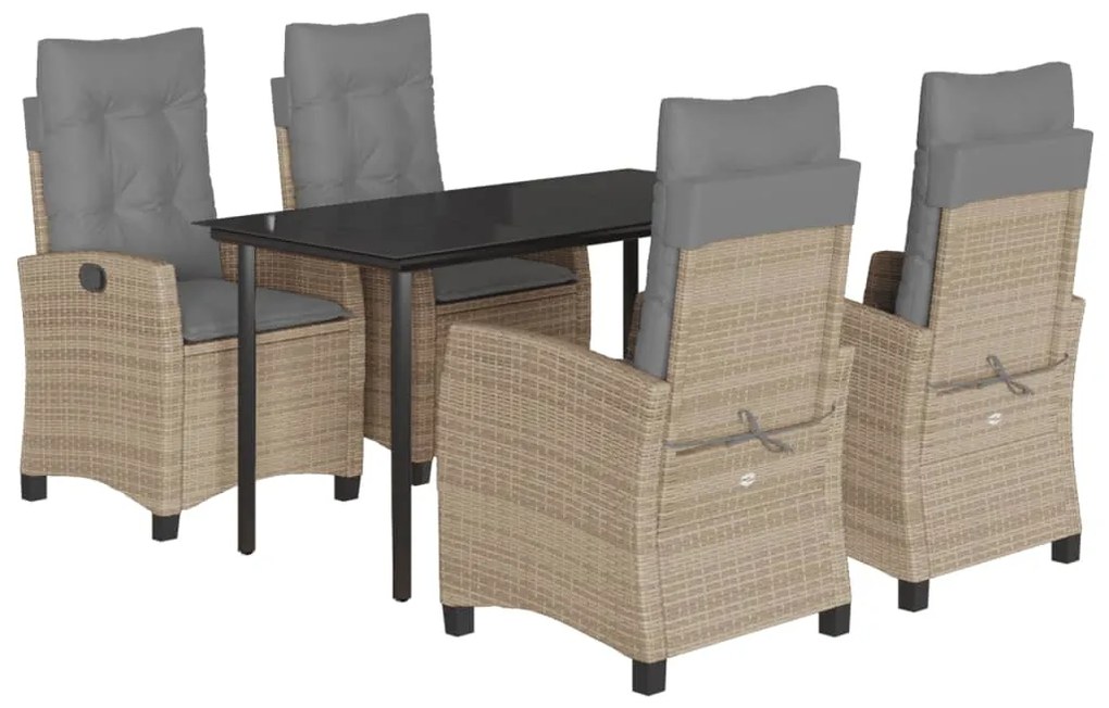 Set pranzo da giardino 5 pz con cuscini beige misto polyrattan