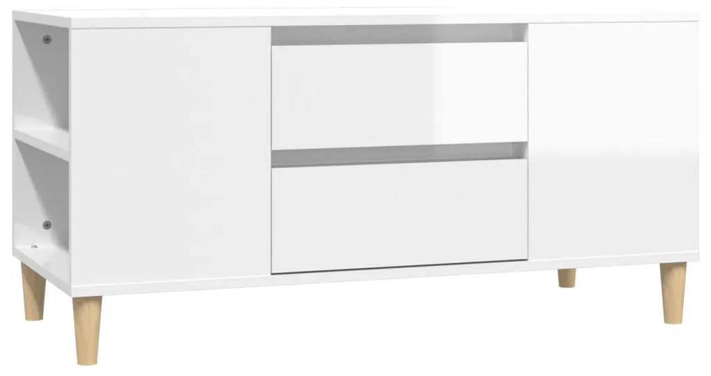 Mobile Porta TV Bianco Lucido 102x44,5x50 cm Legno Multistrato