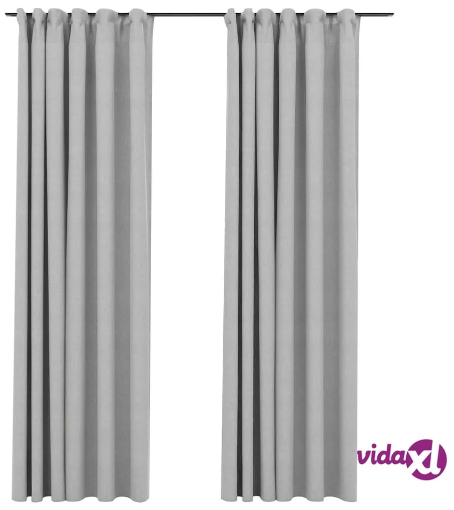 vidaXL Tende Oscuranti con Ganci Effetto Lino 2 pz Grigie 140x245 cm