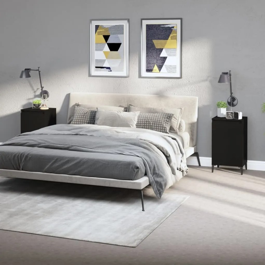 Comodini 2 Pz Neri 40x35x70 Cm İn Legno Multistrato /