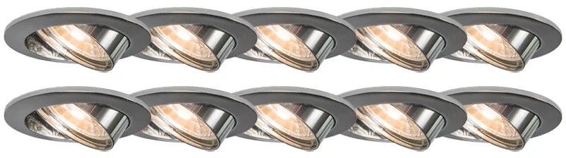 Set di 10 faretti da incasso rotondi cromati orientabili - Edu