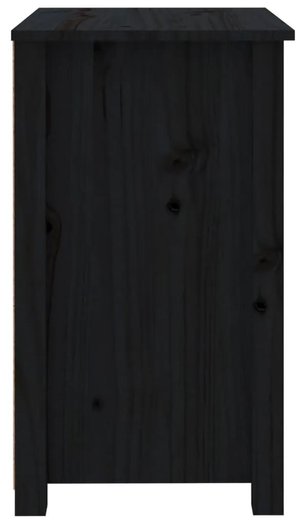 Comodino nero 50x35x61,5 cm in legno massello di pino