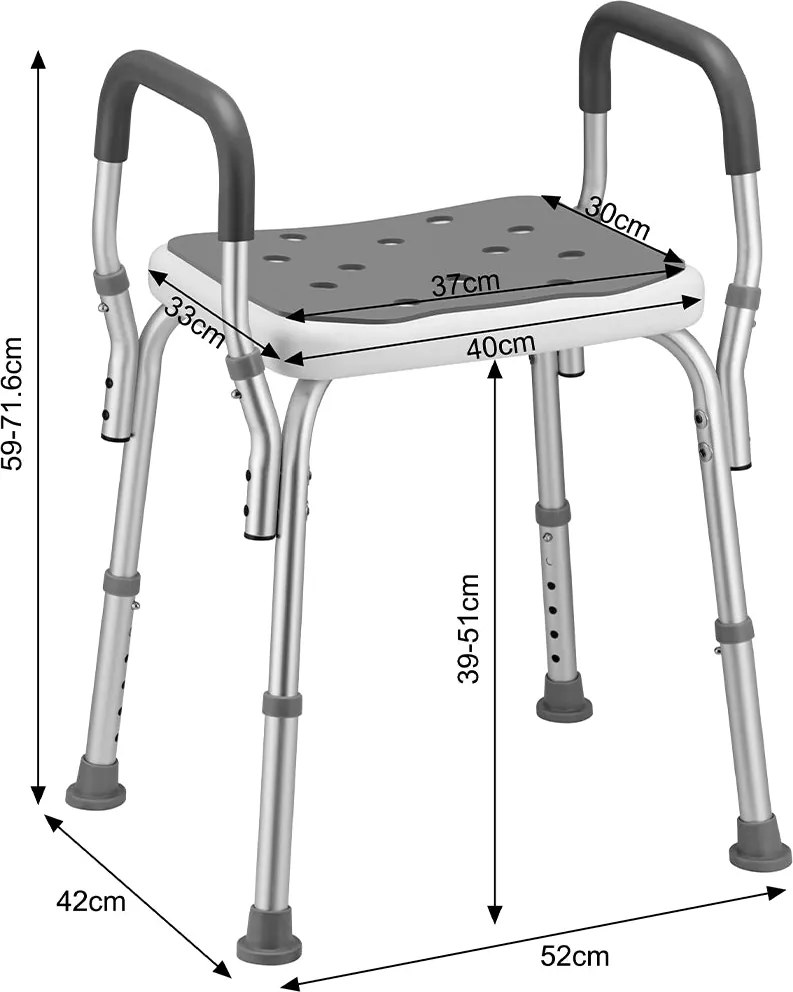 Sgabello da Doccia 6 Altezze Regolabili Sedia Bagno Antiscivolo Capacità 150 kg...