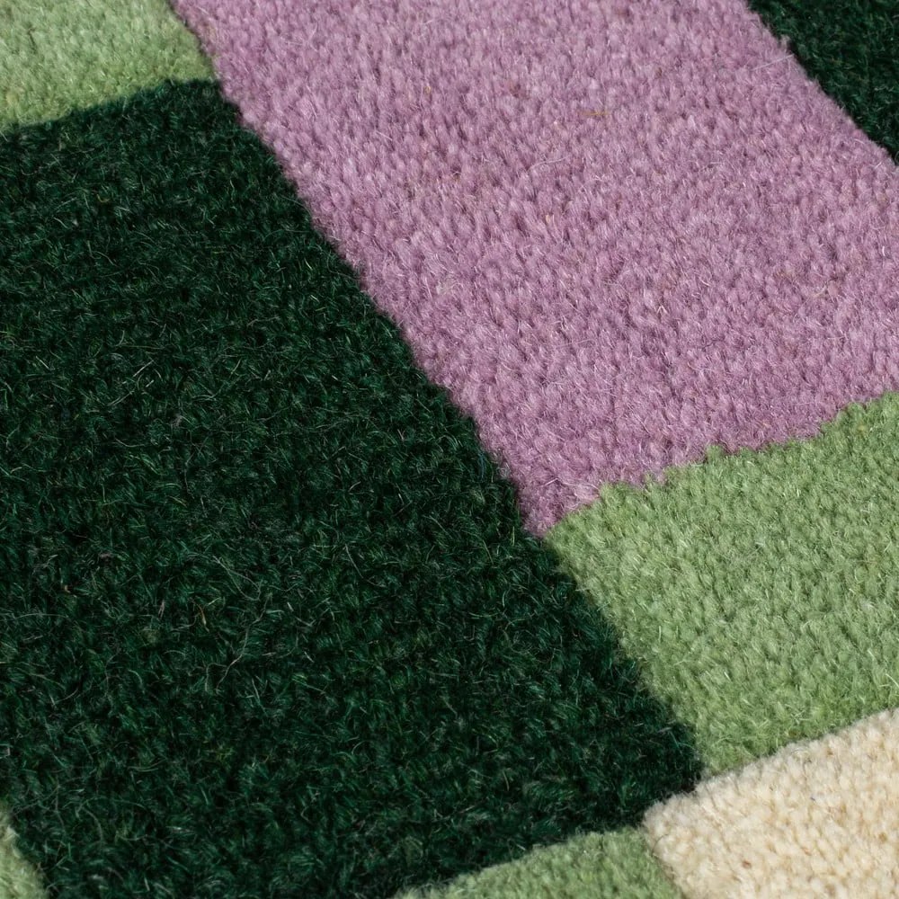 Tappeto verde in lana e viola tessuto a mano 120x170 cm Kai Wool Border - Flair Rugs