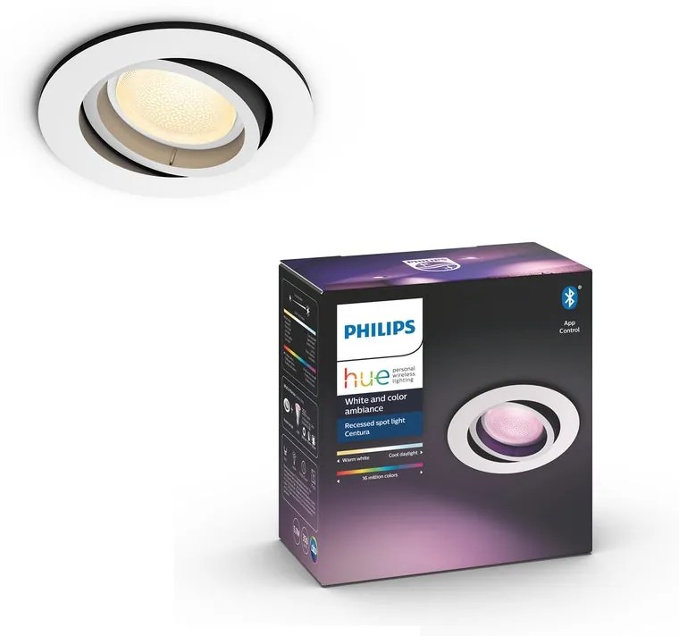 Faretto da incasso con fonte luminosa orientabile GU10 PHILIPS HUE CENTURA bianco  Ø 9 cm Luce luce cct e rgb