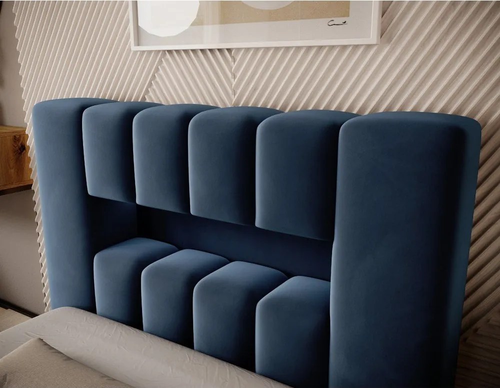 Letto singolo imbottito blu scuro con contenitore con rete inclusa 90x200 cm Lamica – ELTAP