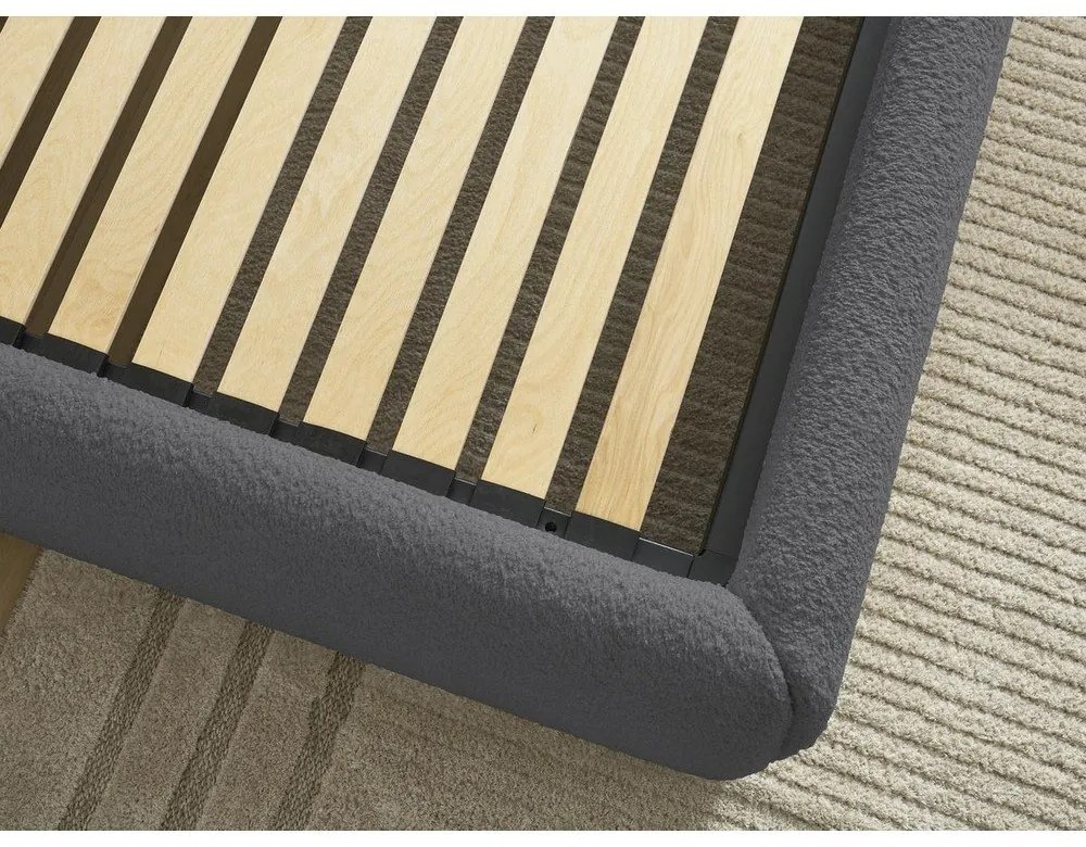 Letto matrimoniale imbottito grigio scuro con contenitore/senza testiera con rete inclusa 160x200 cm Inera – Bobochic Paris