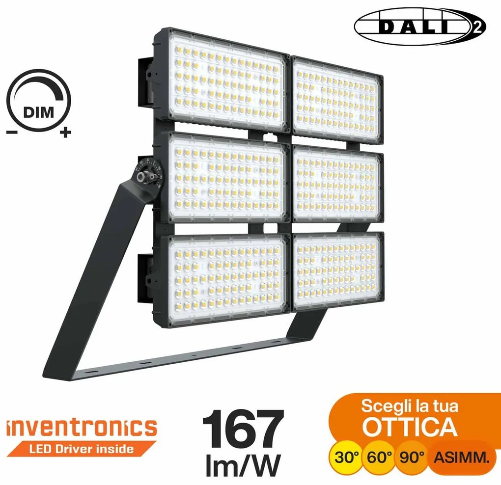 Faro Modulare LED 1.200W IP66 167lm/W Dimmerabile DALI - INVENTRONICS Colore Bianco Freddo 5.000K