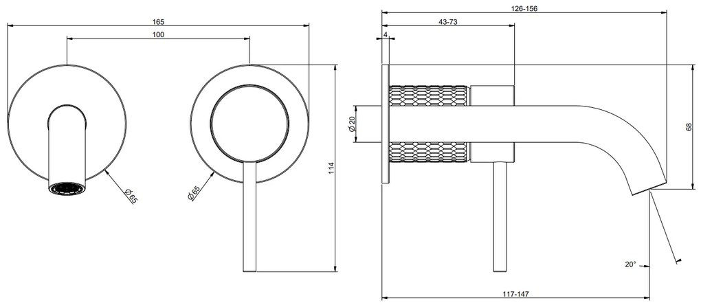 Parte esterna miscelatore lavabo a parete bocca media senza scarico parte incasso non inclusa steel brushed meccanica 54283 gessi