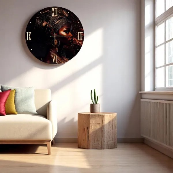 Orologio da parete rotondo D65 cm in vetro temperato ritratto afro