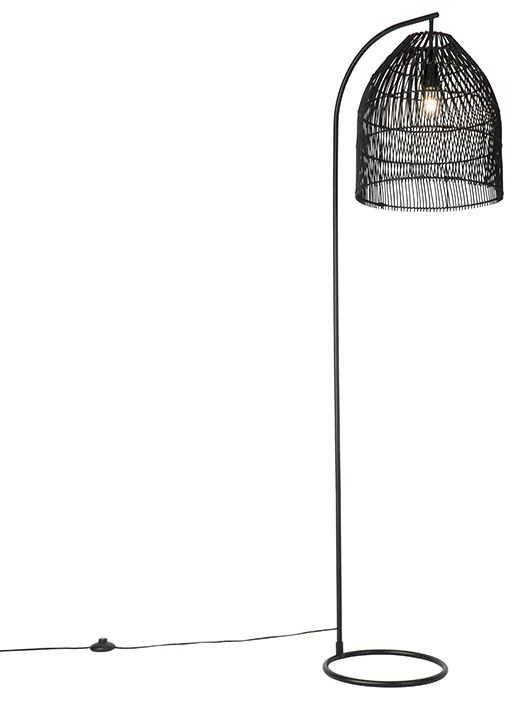 Lampada da terra rustica nera con rattan - Sam