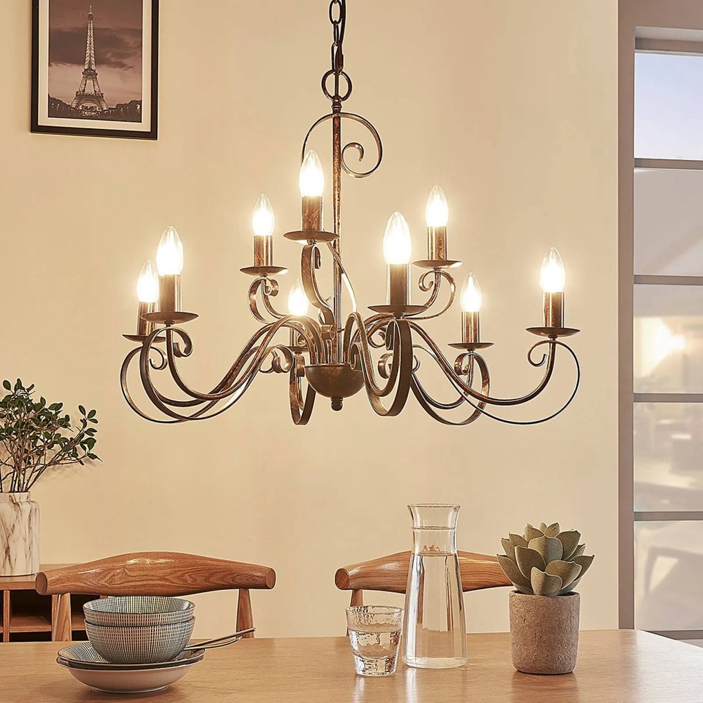 Lampadario a soffitto Caleb Lindby, dimmerabile, Marrone / Ruggine, Corridoio, Metallo, Campagna / Rustiche, Lampadario