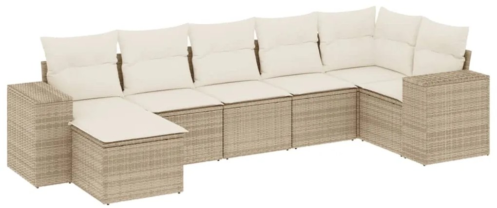 Set Divani da Giardino 7 pz con Cuscini Beige in Polyrattan