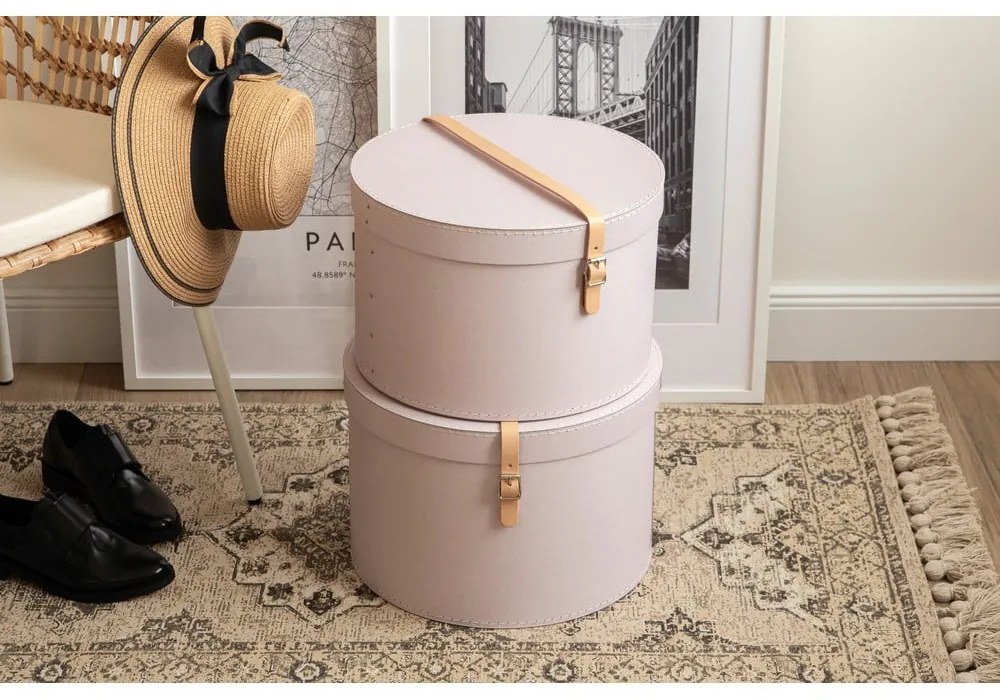 Scatole in set con coperchio/decorative rosa chiaro in cartone 2 pz ø 37,5x25 cm Rut Restore Paper Laminate – Bigso