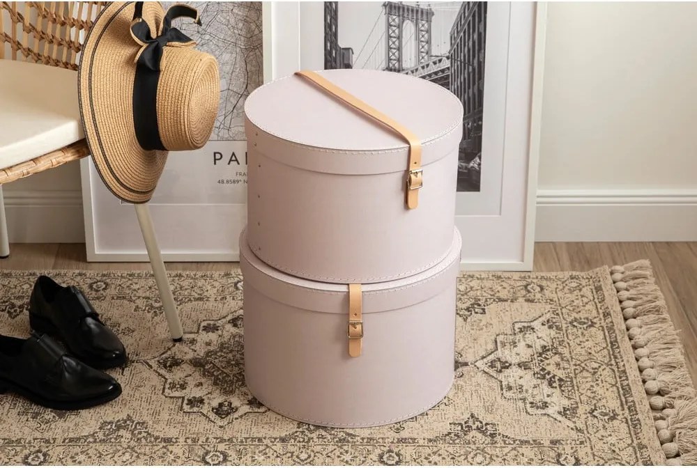 Scatole in set con coperchio rosa chiaro in cartone 2 pz ø 37,5x25 cm Rut Restore Paper Laminate – Bigso
