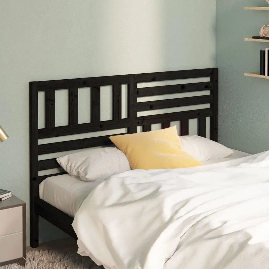 Testiera Per Letto Nera 146x4x100 Cm İn Legno Massello Di Pino /
