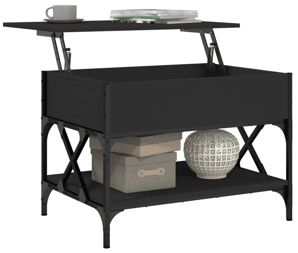 Tavolino da salotto nero 70x50x50cm legno multistrato metallo