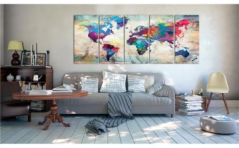 Quadro World Map  Cracked Wall  Colore colorful, Dimensioni e Misure 225x90