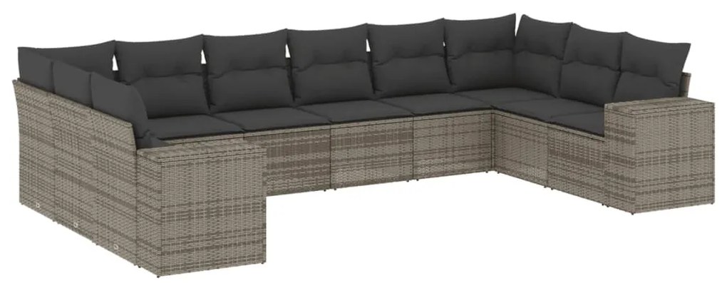 Set Divano da Giardino 10 pz con Cuscini Grigio in Polyrattan