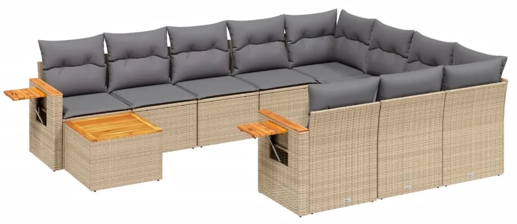 Set divani da giardino 11 pz con cuscini beige in polyrattan