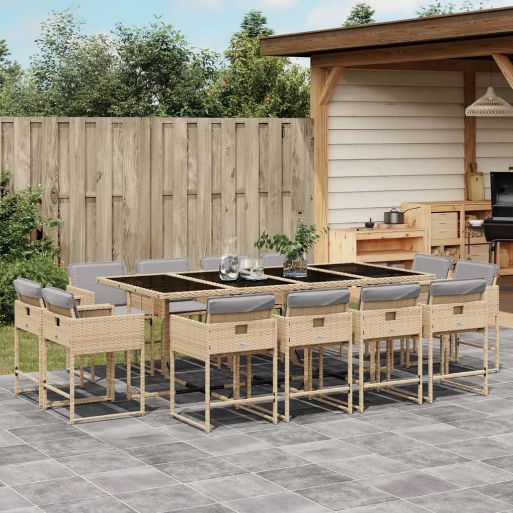 Set pranzo da giardino 13 pz con cuscini beige misto polyrattan