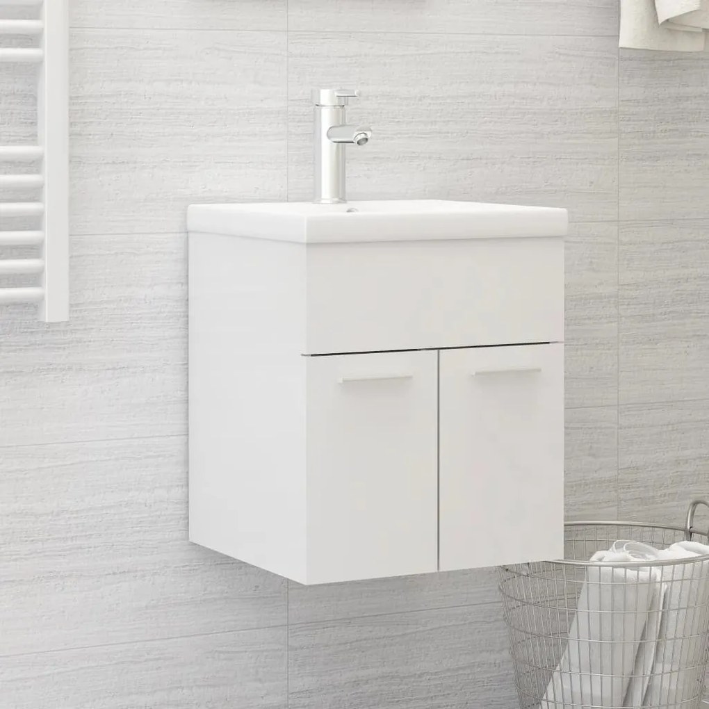 Mobile Bagno Con Lavabo Integrato Bianco Lucido İn Truciolato /