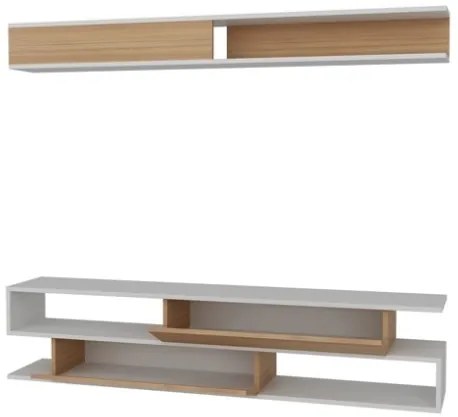 Parete Attrezzata Soggiorno 176 Cm Mobile Porta TV Con Ante Bianco E Teak Sims