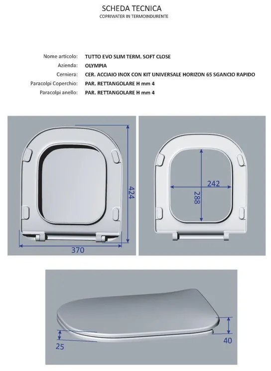 Copriwater rettangolare dedicato per serie sanitari Tuttoevo duroplast marrone